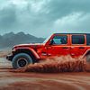 Red Jeep Wrangler at Sunset in the Dunes by robby akrim