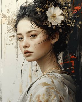 Modern portret van een jonge Aziatische vrouw van Carla Van Iersel