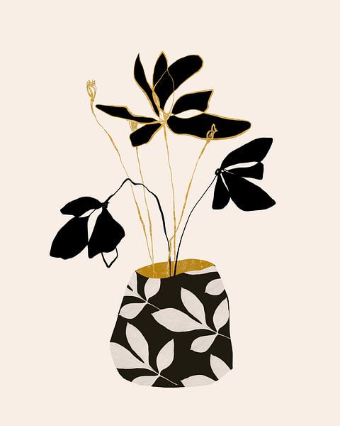 Abstrakte Blumen in Schwarz und Gold von Cats & Dotz