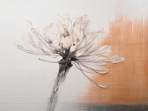 Japandi Art. Sereen Stilleven. Pluizenbol van Dandelion.