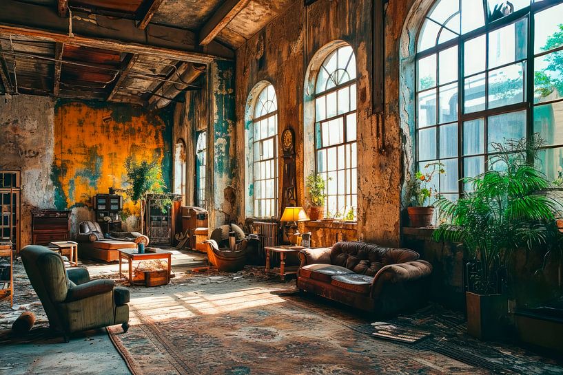 Verlassenes Vintage-Loft – Nostalgisches Urban Artwork von BowiScapes Abstrakt und digitale Kunst