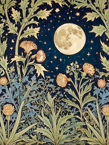 Distel en maan stijl William Morris