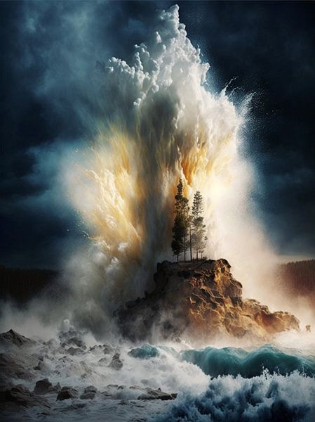 Geiser fontein uitbarsting natuurlijk spektakel boom landschap van gm_designs