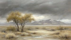 Tree and mountains abstract light-coloured panorama