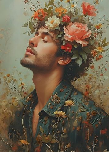 TW living - oude meester - man portrait with flowers
