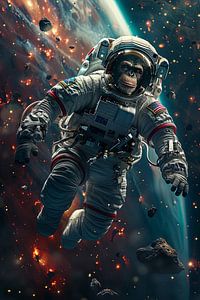 Affen-Astronaut Schwebend im Weltraum mit Sternen von Felix Brönnimann