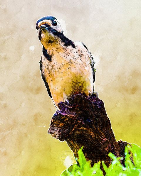 Great spotted woodpecker - illustration by Gianni Argese