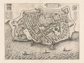 Map of Harderwijk on the Zuiderzee from c. 1652, with white frame