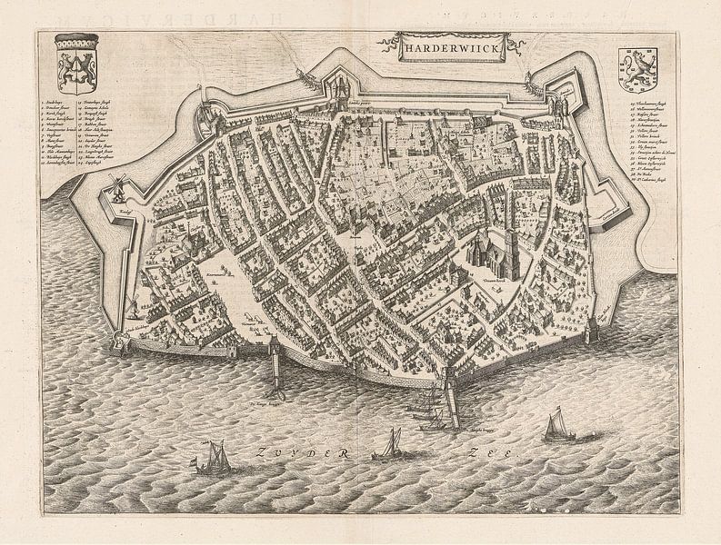 Karte von Harderwijk an der Zuiderzee von ca. 1652, mit weißem Rahmen von Gert Hilbink