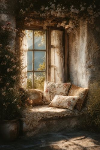 Cozy Window Nook with Flowers