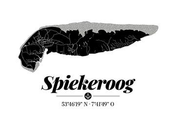 Spiekeroog | Carte artistique | Silhouette de l'île | Noir et blanc