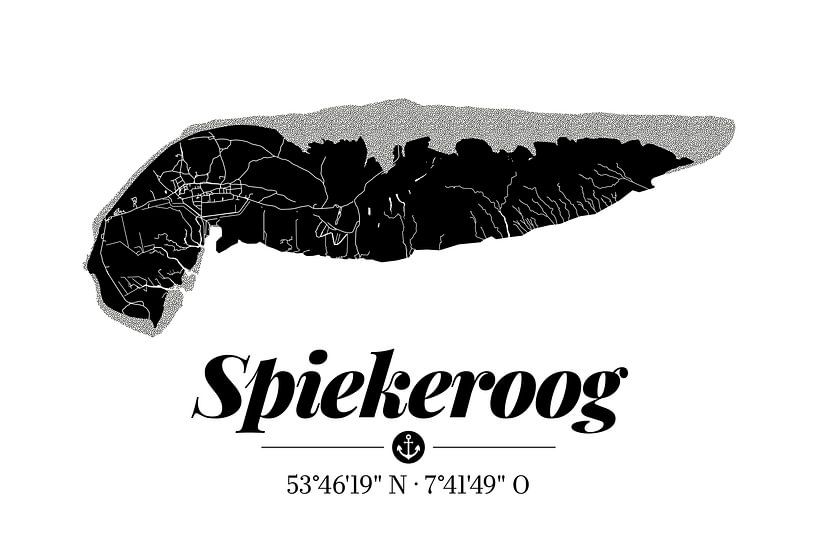 Spiekeroog | Artistieke landkaart | Eilandsilhouet | Zwart en wit van ViaMapia
