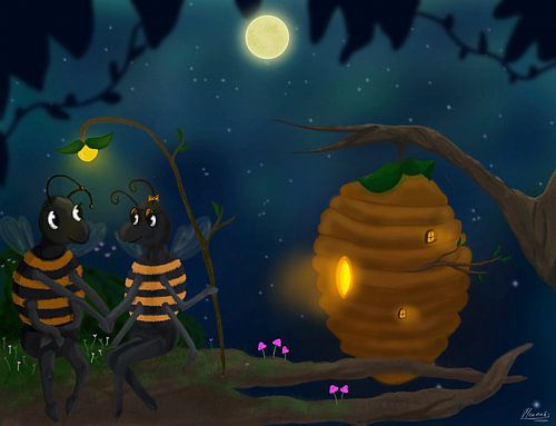 Des abeilles romantiques dans une ruche. sur Anouschka Hendriks