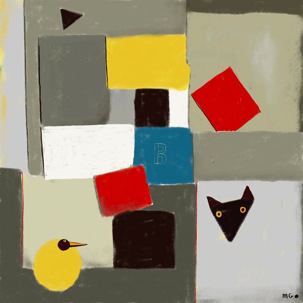 Cat and bird by Martin Groenhout