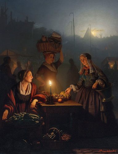 Groenten en fruit kopen op de avondmarkt, Petrus van Schendel