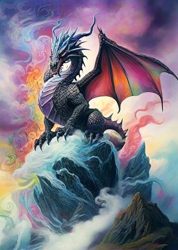 himmlischer Drache mit buntem Nebel