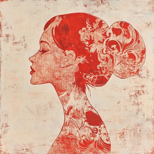 Femme rouge avec une fleur