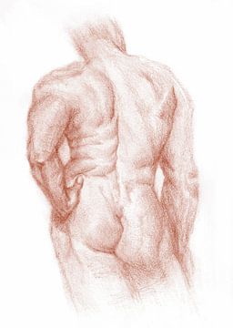 Sketch Man Nude back view terra by Krista Kitsz Art