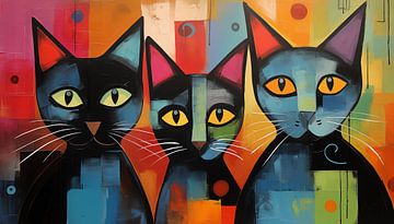 3 abstracte zwarte katten kleurrijk van TheXclusive Art