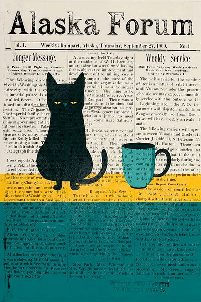 Cat's eye and coffee cup collage by Poster Art Shop