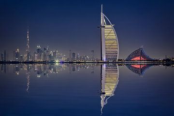 Dubai Skyline Reflection by Dieter Meyrl