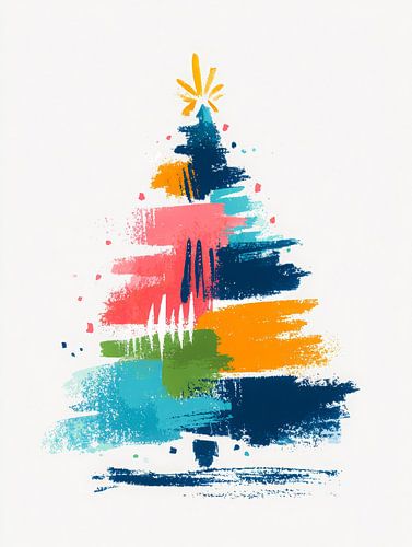 Abstract Christmas tree - modern colourful art full of festive energy by But First Framing
