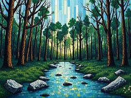 Enchanted Forest Stream: A Mosaic Dream of Nature's Serenity by Artistic