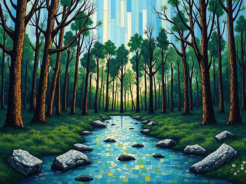 Le ruisseau de la forêt enchantée : Un rêve en mosaïque de la sérénité de la nature par Artistic