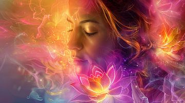 vrouw met lotusbloem meditatie van Egon Zitter