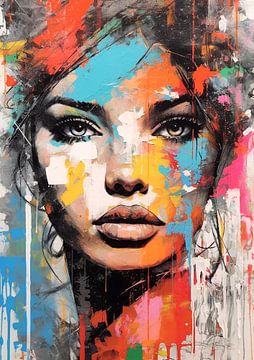 Beautiful Face 2 Mixed Media Pop Art Stil von Rosa Piazza