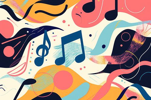 Abstracte kleurrijke muzieknotities in beweging
