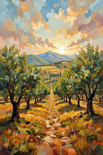 Tuscan Sunset over the Olive Grove