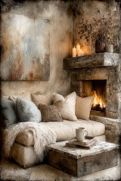 Winter Painting - Cosy Fireplace and Warm Atmosphere by Joriali Fine Art