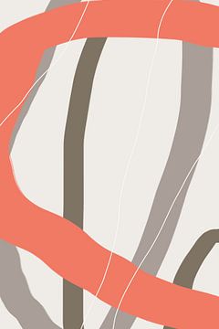 Moderne abstracte minimalistische vormen in koraalrood, bruin, taupe grijs III van Dina Dankers