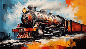 Panorama abstrait d'une locomotive à vapeur sur TheXclusive Art