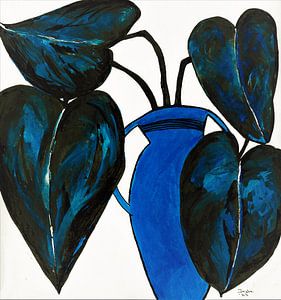 Vase bleu (1) Abstrait peint à la main. sur Ineke de Rijk