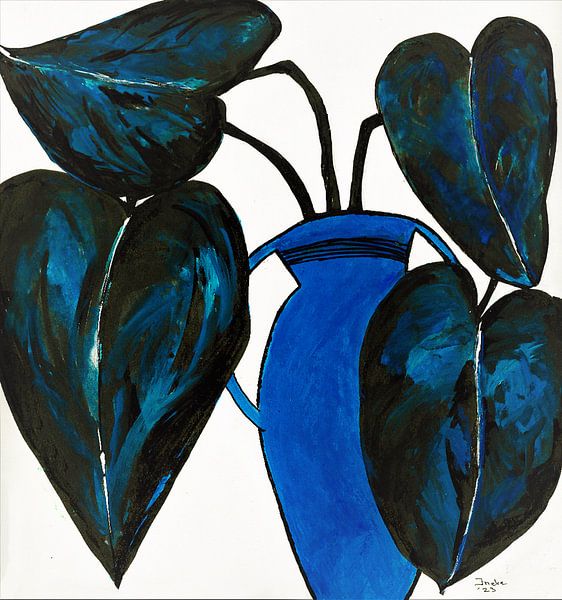 Vase bleu (1) Abstrait peint à la main. par Ineke de Rijk