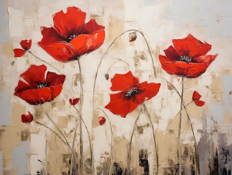 Mohnblumen in Rot, Beige und Weiß von Schwarzer Kaffee