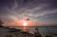 Sonnenuntergang auf Bonaire mit Flugzeuglandung von Annemieke Klijn Miniaturansicht