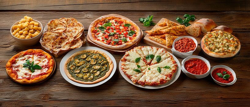 Vielfältige Pizzavariationen und Snacks von Poster Art Shop