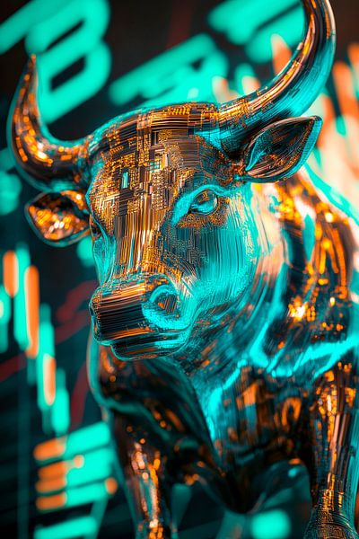 Bull statue with digital background by Poster Art Shop