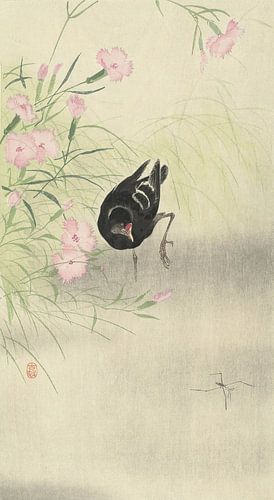 Ohara Koson - Teichhuhn an blühender Pflanze (bearbeitet)