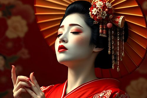 Japanese art Geisha love