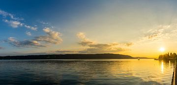 Germany, XXL Romantic sunset atmosphere at lake constance panorama in summer by adventure-photos