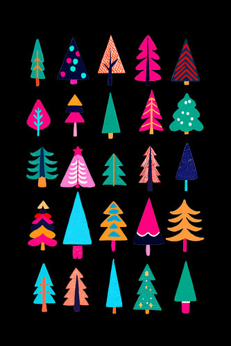 Kleurrijke kerstbomen – Kerstmotief