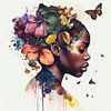 Aquarell Schmetterling Afrikanische Frau #10 von Chromatic Fusion Studio