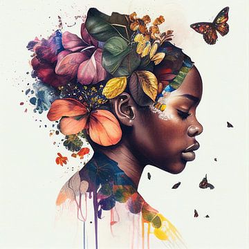 Aquarell Schmetterling Afrikanische Frau #10 von Chromatic Fusion Studio