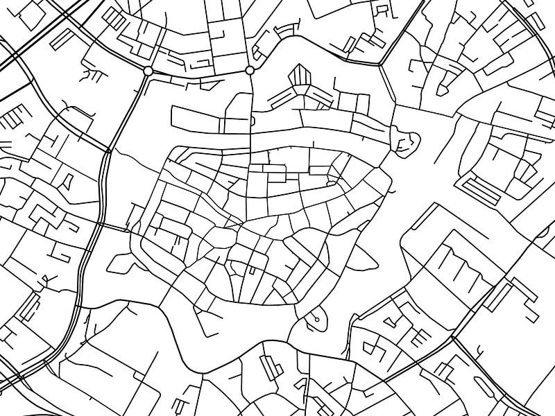 Karte von Zwolle Centrum in Schwarz ud Weiss von De Kaartenwinkel