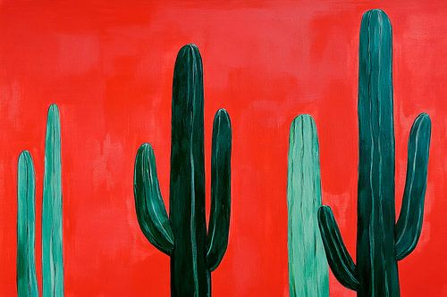 Cactuslandschap op rode achtergrond