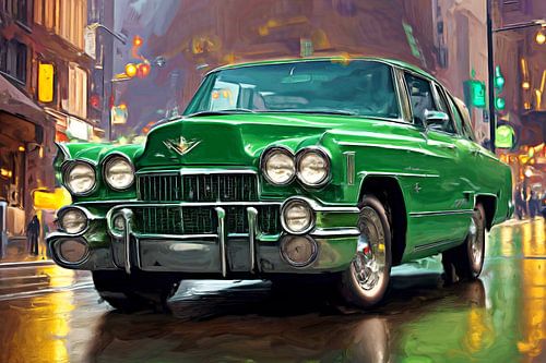 Een groene cruiser in Manhattan